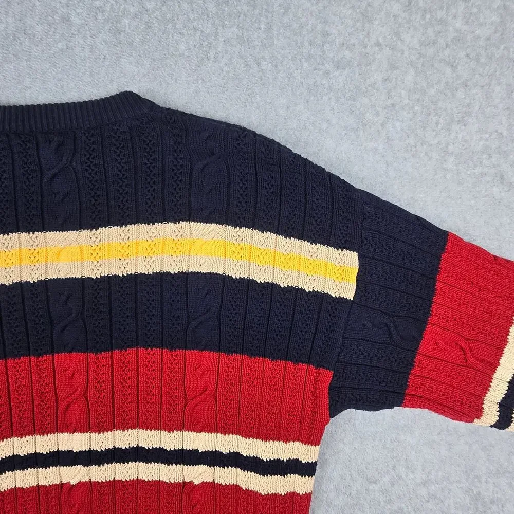 Vintage Nautica Sweater Mens Large Stripe Cable Knit Crew Neck Navy Multi Color - Picture 12 of 16